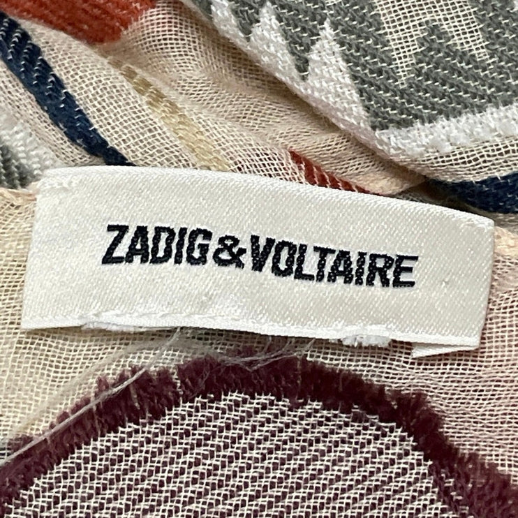 Zadig & Voltaire Women's Beige Skull Skeleton Star Wrap Shawl Neck Scarf Size OS