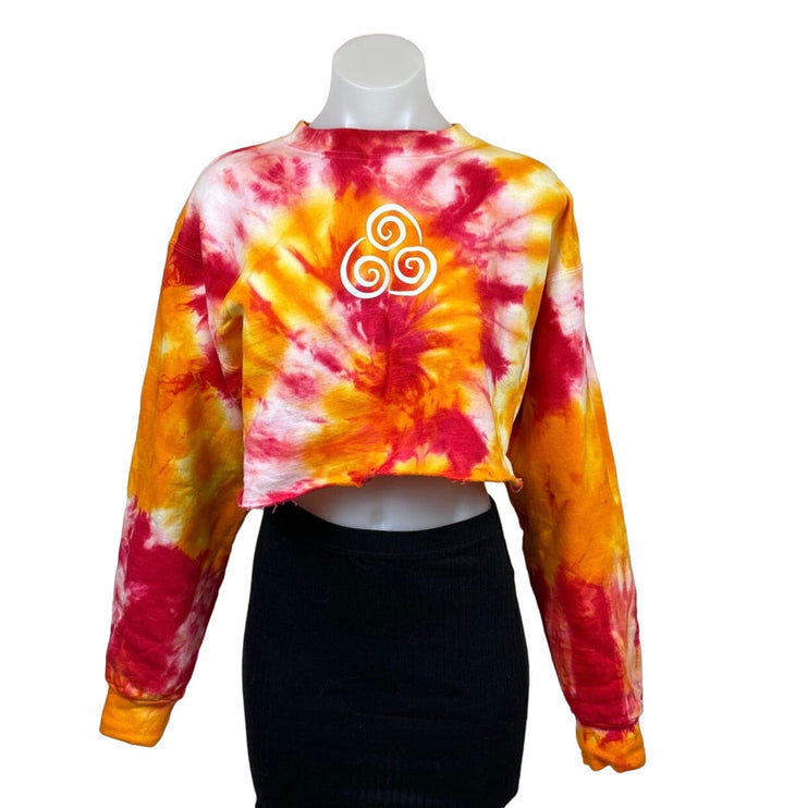 Air Nomad Logo Tie Dye Orange Red Cropped Crewneck Long Sleeve Sweatshirt Size S