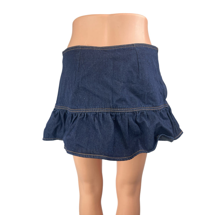 NEW Cider Womens Blue Mid Rise Ruffle Frill Mini A-Line Denim Jeans Skirt Size S