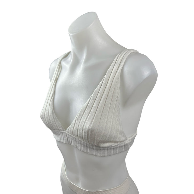 Alo Ribbed Take Comfort White Sleeveless Gym Athletic Activewear Tank Bra Top S