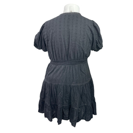 Zara Black Short Puff Sleeves Faux Wrap V-neck Tiered Fit & Flare Mini Dress XL