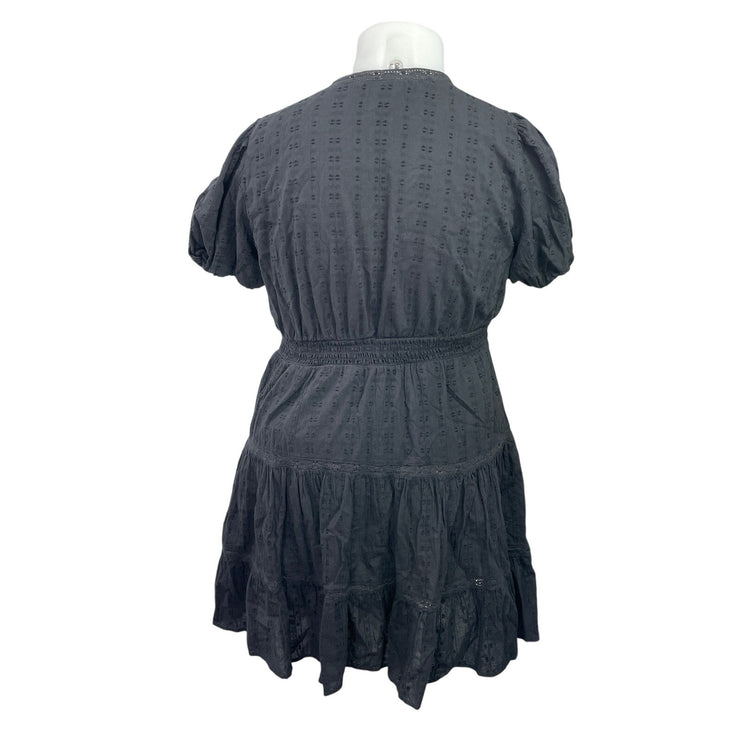 Zara Black Short Puff Sleeves Faux Wrap V-neck Tiered Fit & Flare Mini Dress XL