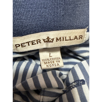 Peter Millar Men's Blue White Striped Golf Short Sleeve Polo Shirt Top Size  L