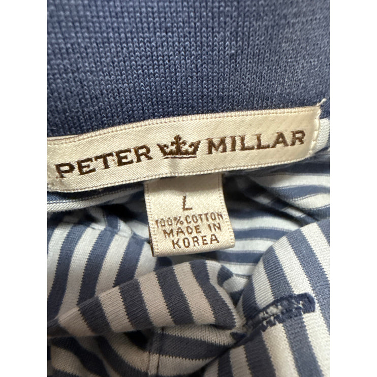 Peter Millar Men's Blue White Striped Golf Short Sleeve Polo Shirt Top Size  L