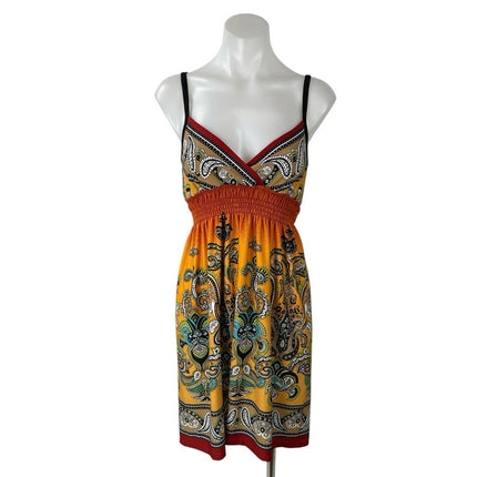Bailey Blue Multicolor Paisley Sleeveless V Neck Smocked Waist Mini Dress Size S