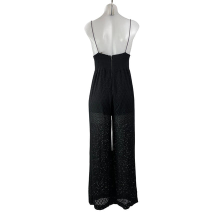 Alice + Olivia Black Sleeveless Deep V Neck Embroidered Cami Wide Leg Jumpsuit S