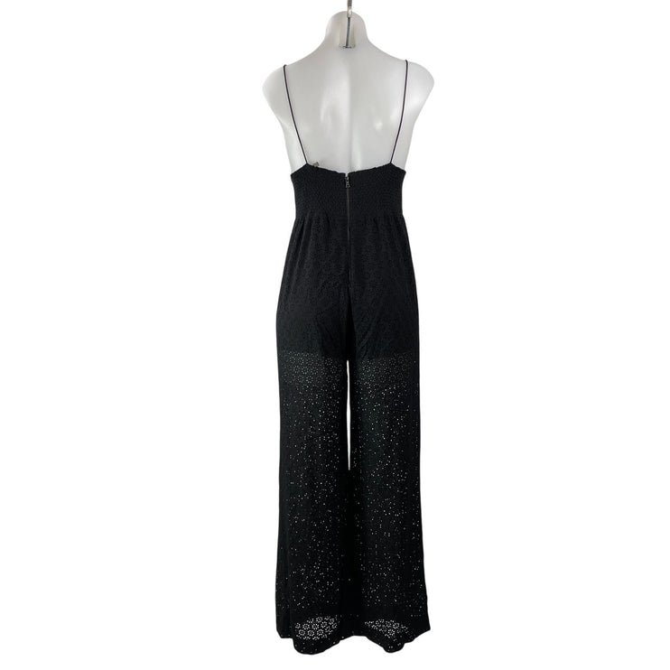 Alice + Olivia Black Sleeveless Deep V Neck Embroidered Cami Wide Leg Jumpsuit S
