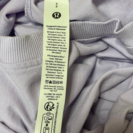 Lululemon All Yours Organic Cotton Purple Lilac Ribbed Crew Neck Tank Top Size S