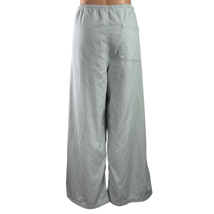 H&M Divided Women's Blue White Striped Elastic Waist Wide Leg Trousers Pants L