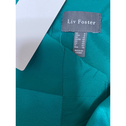 NEW Liv Foster Women's Green Satin Twist Front Crop Top Midi A-Line Skirt Set 6