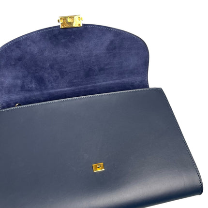 Mansur Gavriel Women Gray Blue Calf Leather Envelope Flat Clutch Pouch Purse Bag