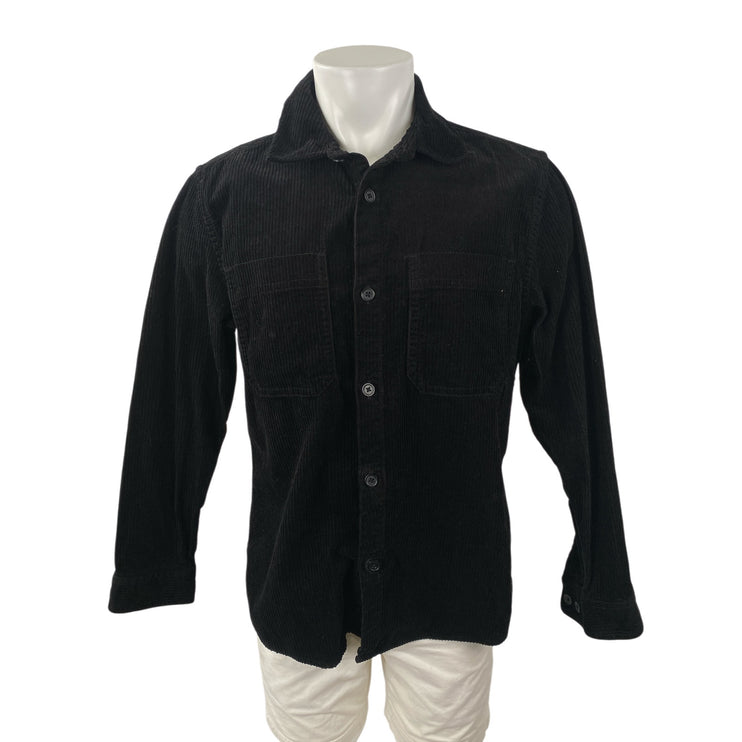 H&M Men's Black Corduroy Collared Long Sleeve Button Down Shirt Shacket Top Sz M