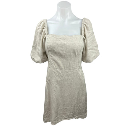 Abercrombie & Fitch Beige Square Neck Balloon Sleeve Smocked Mini Shift Dress S