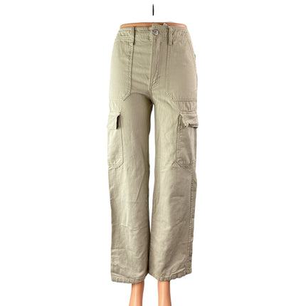 Zara Women's Beige Khaki High Rise Utility Straight Cargo Trousers Pants Size 0