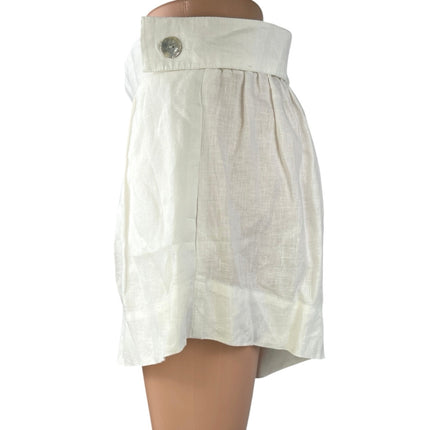 Free The Label Florence White 100% Linen Pleated High Waist Wide Leg Shorts M