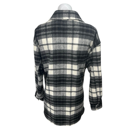 H&M Black White Wool Plaid Checkered Button Down Long Sleeve Shirt Top Jacket L
