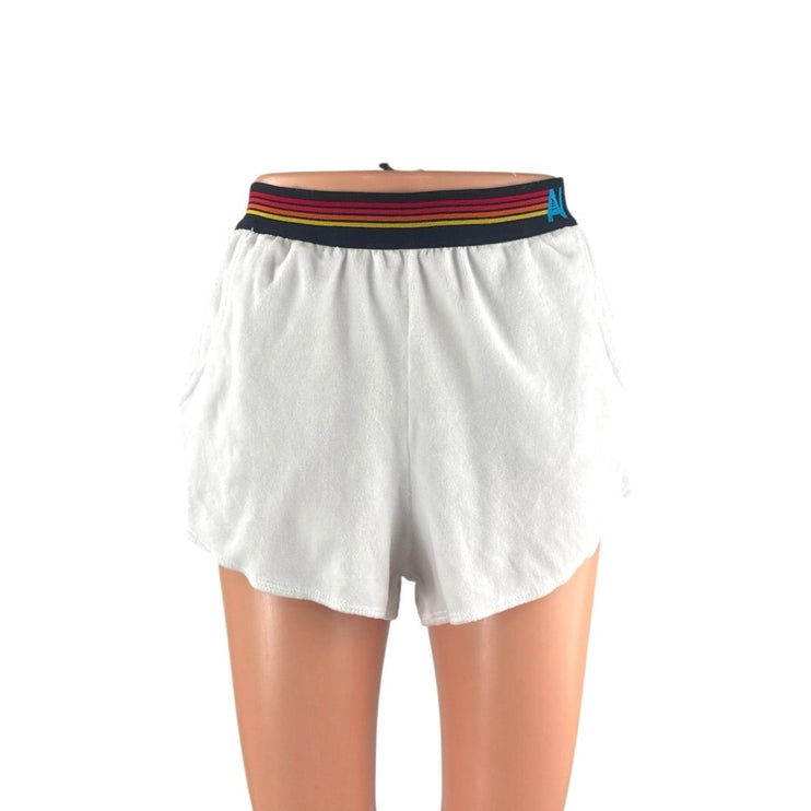 Aviator Nation Women's White Stripe Elastic Waist Jogger Lounge Shorts Size S