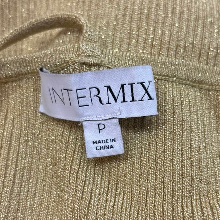 Intermix Gold Metallic Ribbed Fitted Strap Halter Camisole Tank Top Size XSP