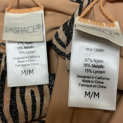 L Space Brown Tiger Print V-Wire Top & Cabana Bottom Bikini Swimwear Set Size M