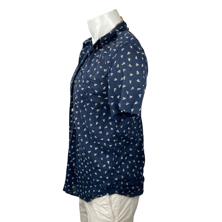 Koto Men's Blue Geometric Collared Short Sleeve Casual Button Down Shirt Top S