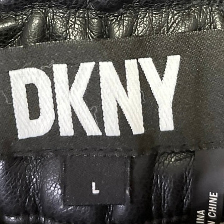 DKNY Women's Black Wide Leg Faux Vegan Leather Pull On Crop Trousers Pants Sz L