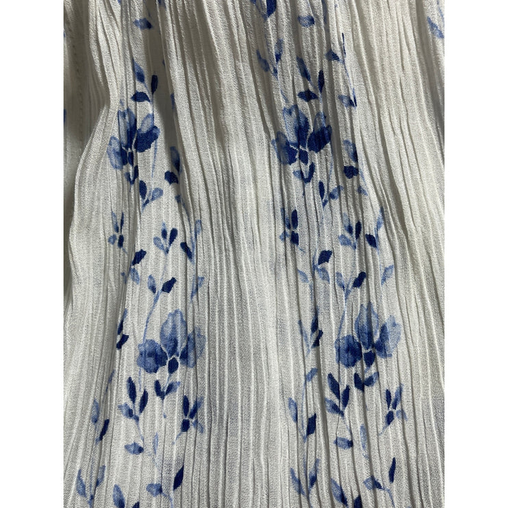 Club Monaco White Blue Silk Floral Mock Neck Long Sleeve Mini A-Line Dress Sz 0