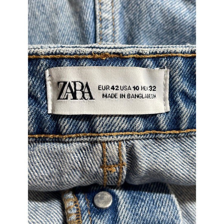 Zara Women's Blue High Waisted Distressed Wide Leg Cutoff Denim Jeans Shorts 10