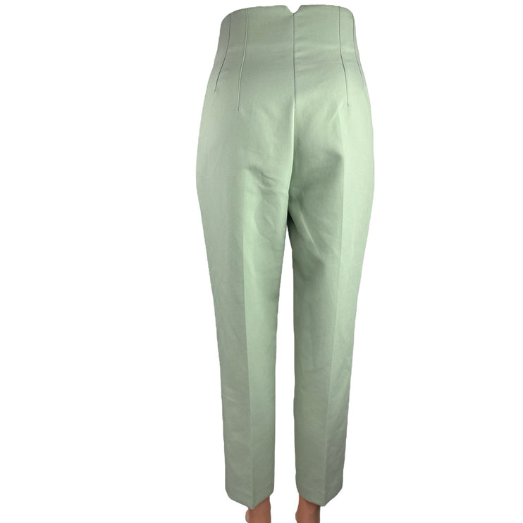 Zara Green High Rise Tapered Curve Ankle Pleated Soft Trouser Dress Pants Sz XS