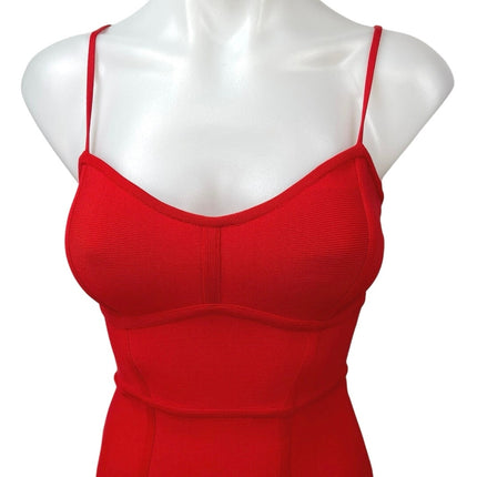 BCBGMAXAZRIA Red Sleeveless Bandage Cami Camisole Midi Bodycon Tank Dress XS