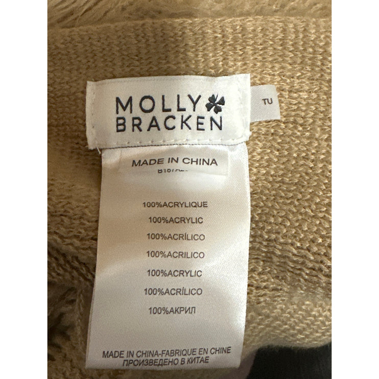 Molly Bracken Tan Faux Fur Fleece V Neck Poncho Shrug Sweater Top One Size