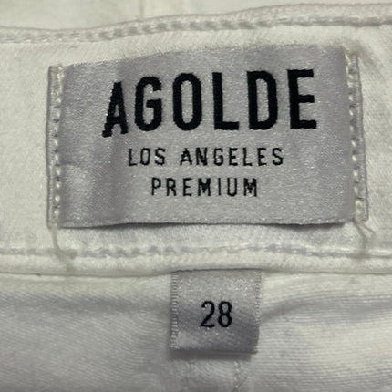 Agolde Women's White Skinny Frayed Hem Mid Rise Trousers Denim Jeans Pants 28
