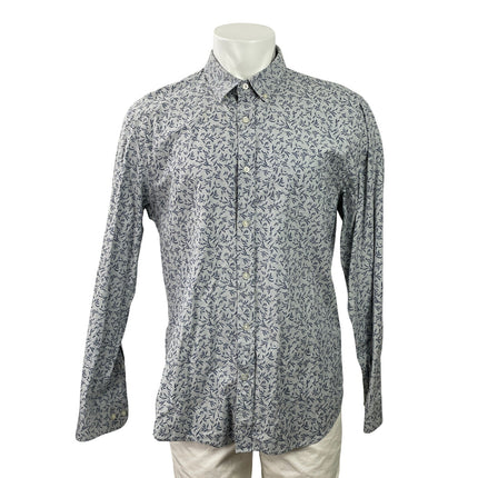 Banana Republic Men Gray Blue Leaf Slim Oxford Long Sleeve Button Up Shirt Top L