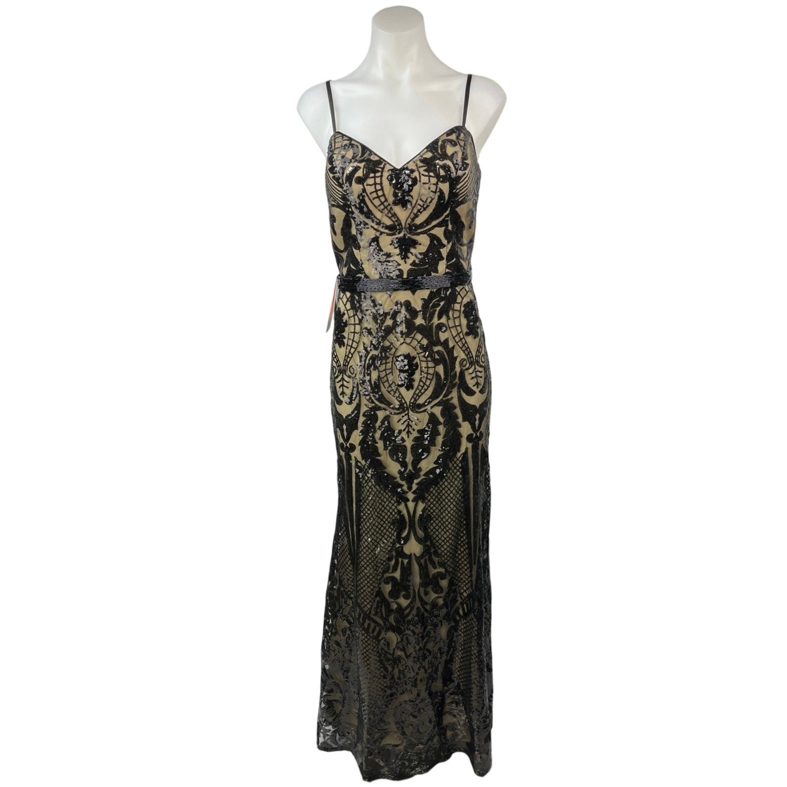 NEW JJ's House Gold Black Sequin Beaded Embellished Sleeveless Maxi Dr –  Brie