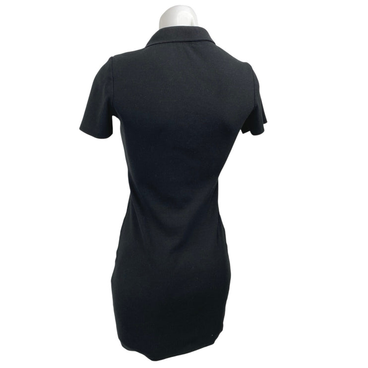 Zara Black Rib Knit Collar V-neck Short Sleeve Mini Sweater Bodycon Dress Size M