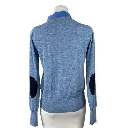 Boast Women's Blue Knit Long Sleeve Button Front Collar Polo Sweater Top Size M