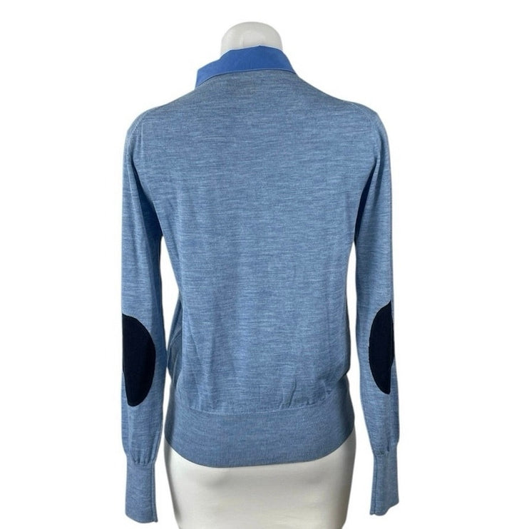 Boast Women's Blue Knit Long Sleeve Button Front Collar Polo Sweater Top Size M