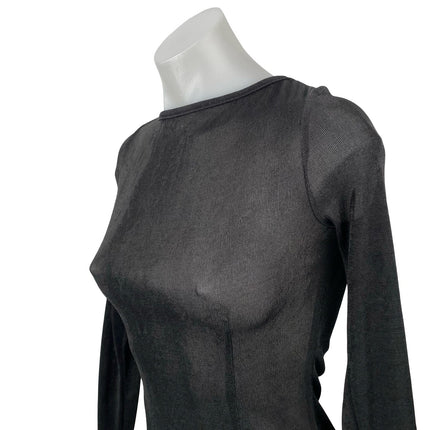 Lioness Black Sheer Mesh Open Back Tie Long Sleeve Mini Bodycon Dress Size XS