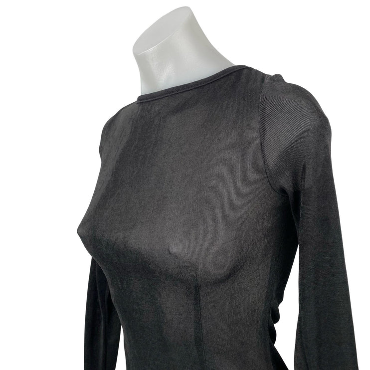Lioness Black Sheer Mesh Open Back Tie Long Sleeve Mini Bodycon Dress Size XS