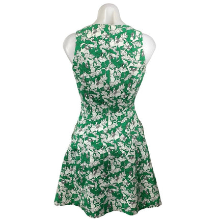 Zara Green Floral Print V-Neck Zip Sleeveless A-Line Fit & Flare Mini Dress Sz S