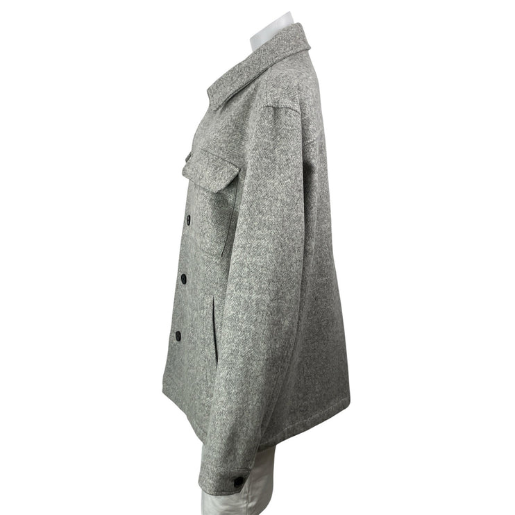 Reiss Atelier Gray Italian Wool Utility Button Down Pocket Shirt Jacket Size XL