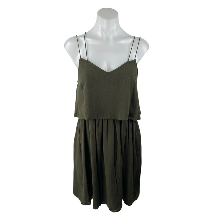Topshop Dark Olive Green Sleeveless Tiered Cami Tank Blouson Mini Dress Size 4