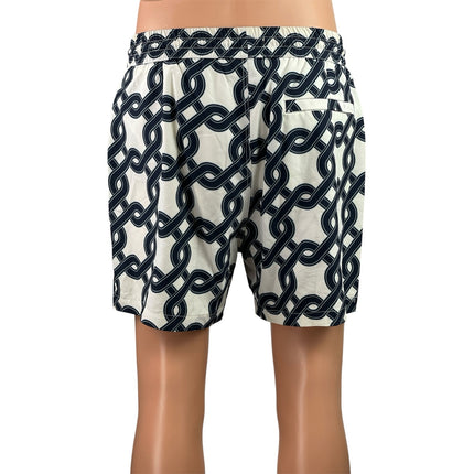 Reiss Men's Black Chain Print Geometric Drawstring Beach Bermuda Swim Shorts L
