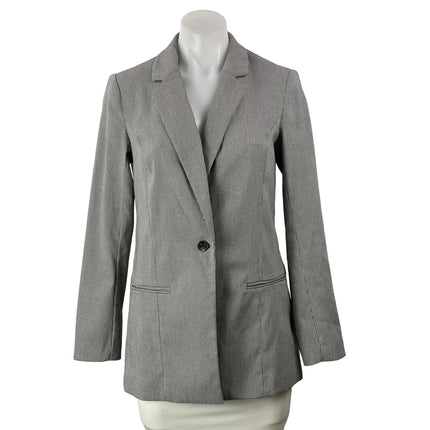 Nine West Women's Gray White Houndstooth Single Breasted Blazer Coat Jacket Sz S