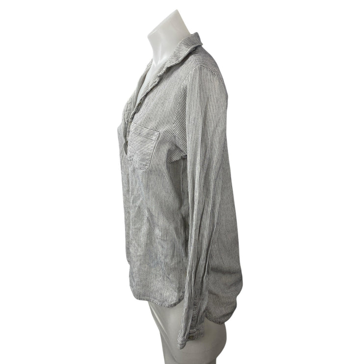 Friday's Project Striped Collar Long Sleeve Half Button Shirt Tunic Blouse Top S