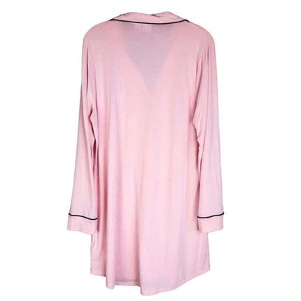 Cupcakes and Cashmere Pink & Black Trim Sleepshirt Button Up Nightgown Dress L