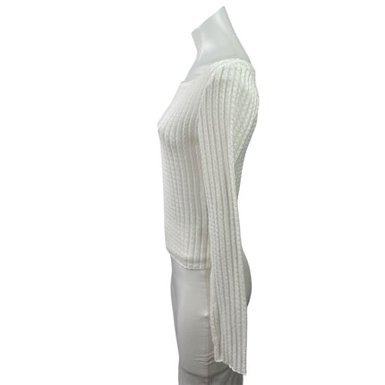 Edikted Womens White Ribebd Knit Boat Neck Long Sleeve Crop Sweater Top Size M