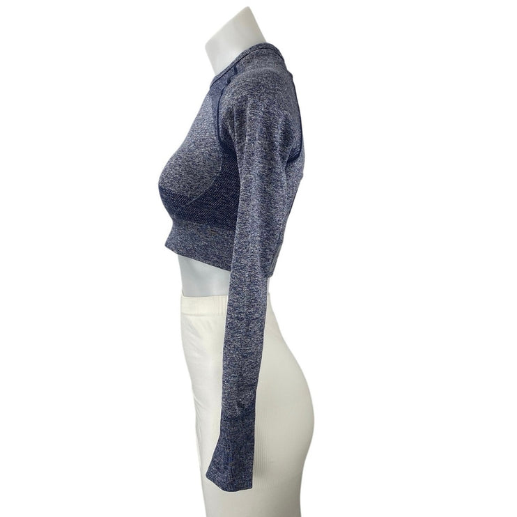 Gymshark Flex Sport Navy Marled Blue Long Sleeve Yoga Athletic Crop Top Size S