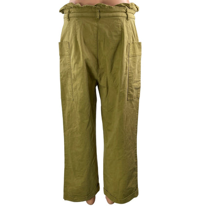 Zara Women's Green High Waisted Wide Leg Baggy Paperbag Trousers Pants Size L