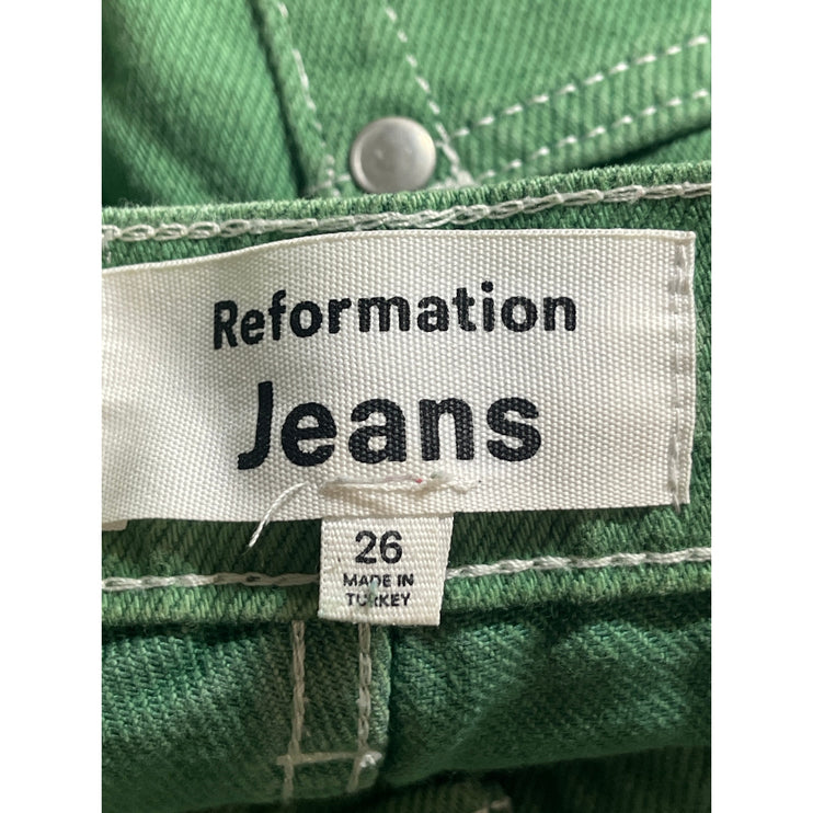 Reformation Jeans Green High Rise Barrel Wide Leg Carpenter Denim Jeans Pants 26