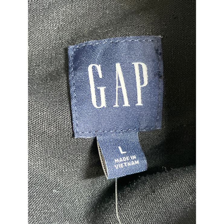 NEW Gap Black Linen Short Drop Sleeve Button Front Collared Mini Shirt Dress L